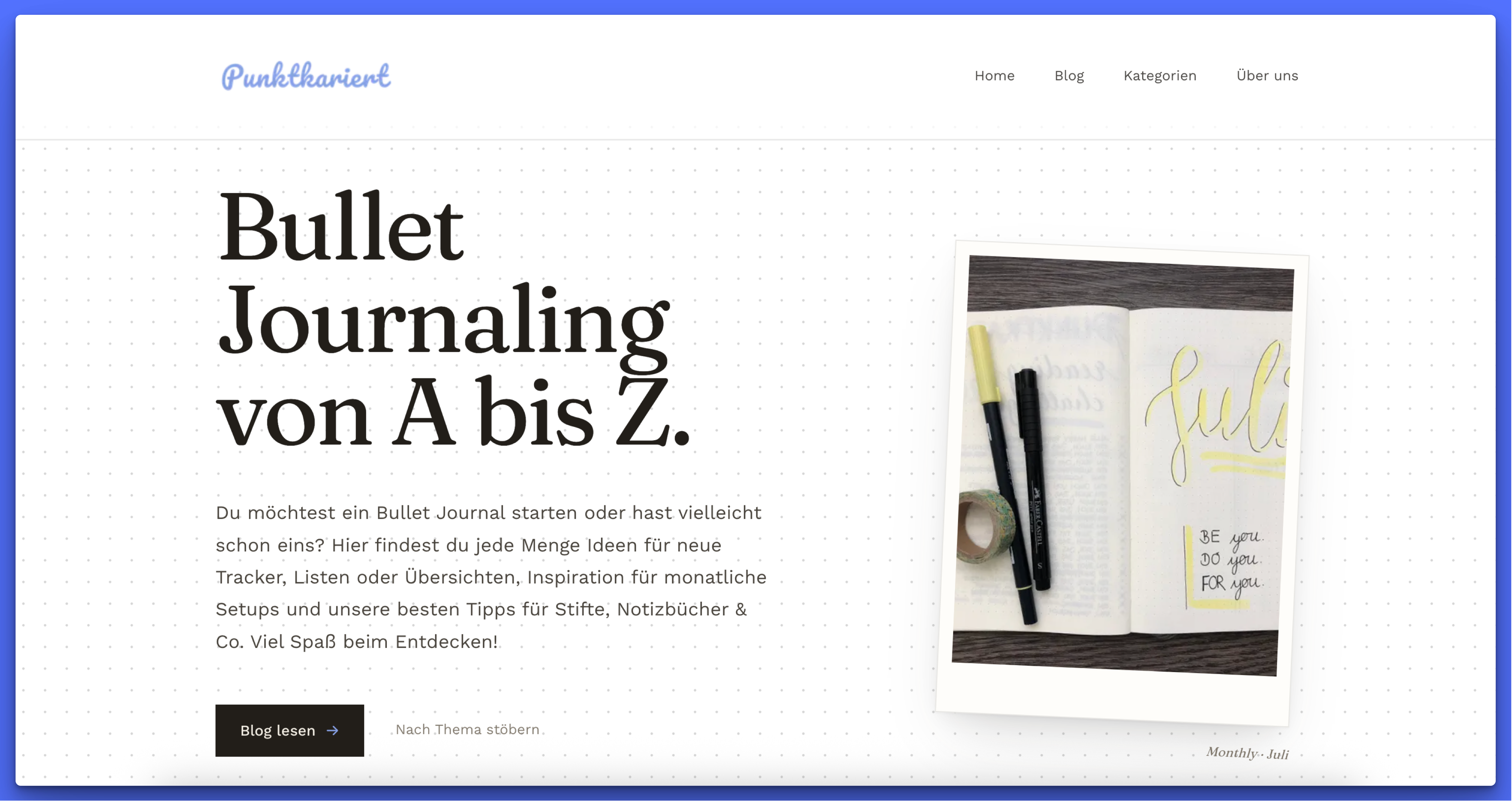 Screenshot der überarbeiteten Punktkariert-Website mit neuem Design