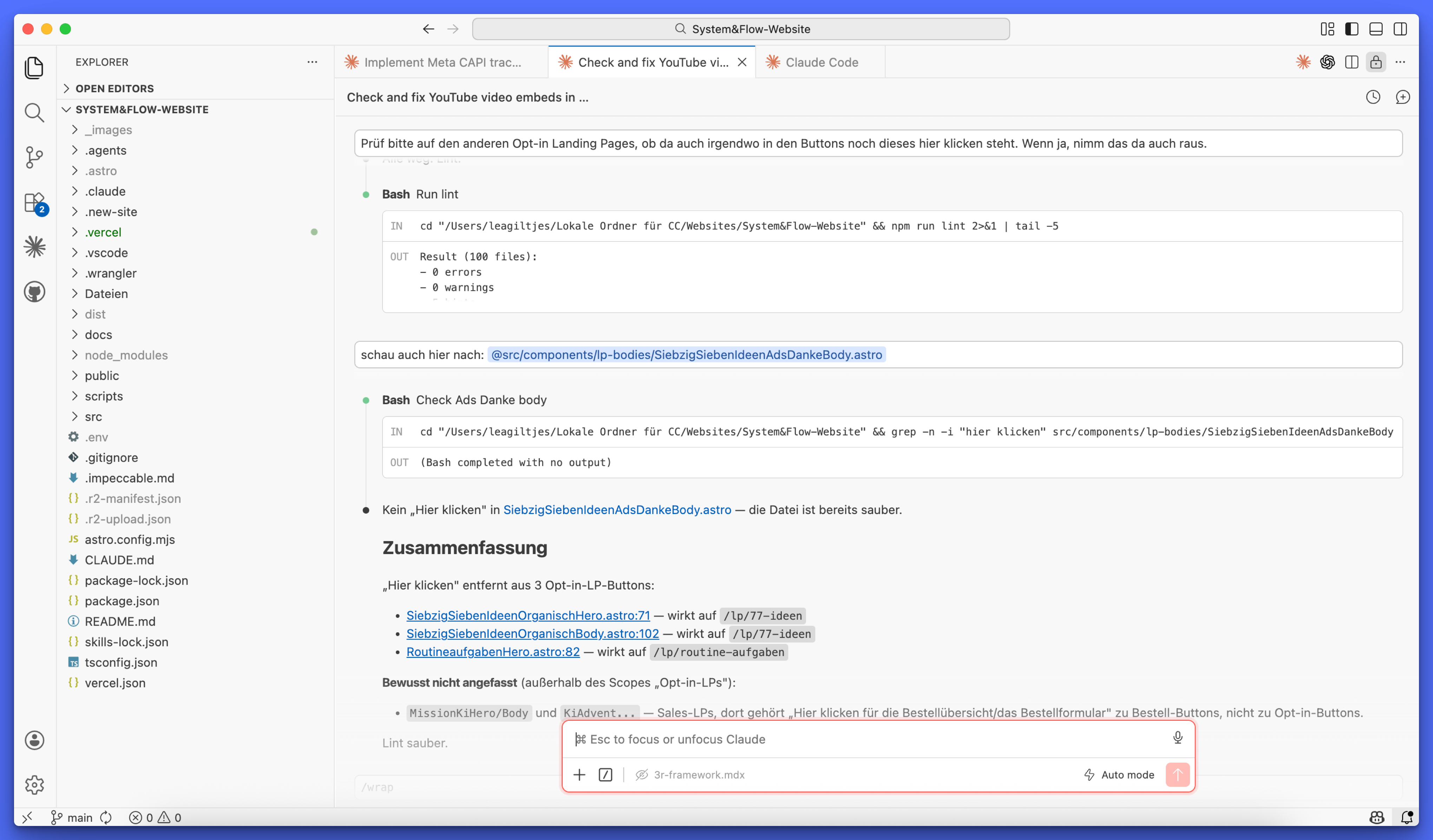 Die System & Flow Website im VS-Code-Editor während des Umbaus